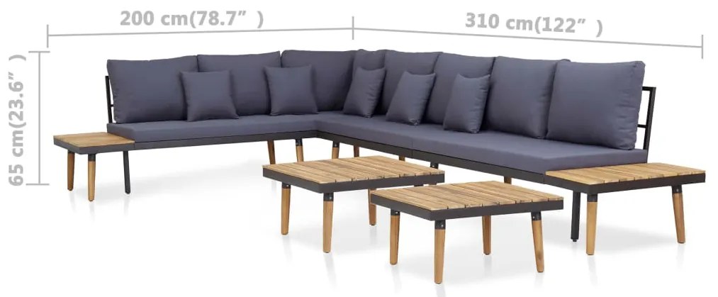 7 lugares conjunto lounge jardim + almofadões acácia castanho
