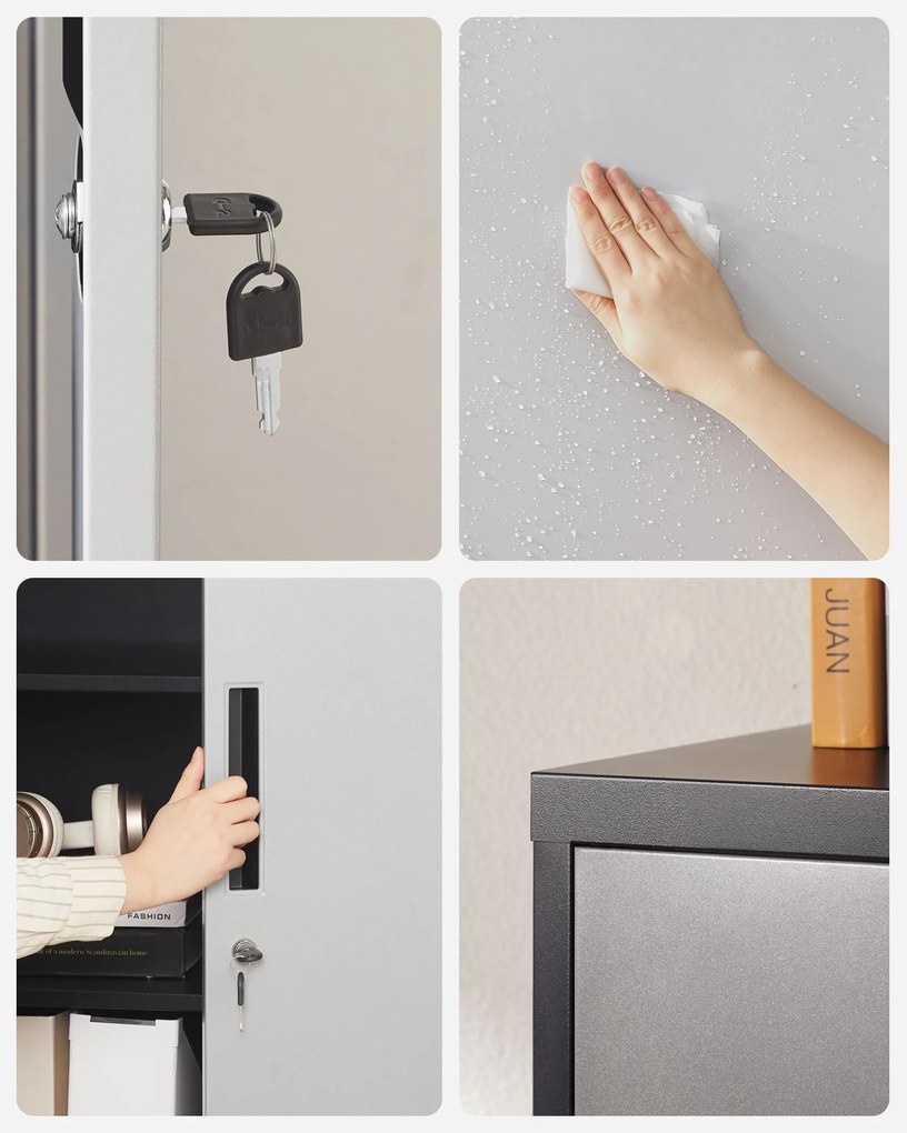 Armário de escritório com 2 portas em aço 40,2 x 80,1 x 99 cm prateado-preto