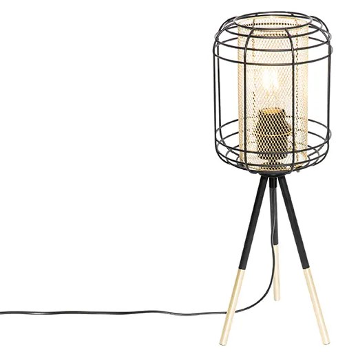 Tripé de candeeiro de mesa design preto com ouro - Gaze Design