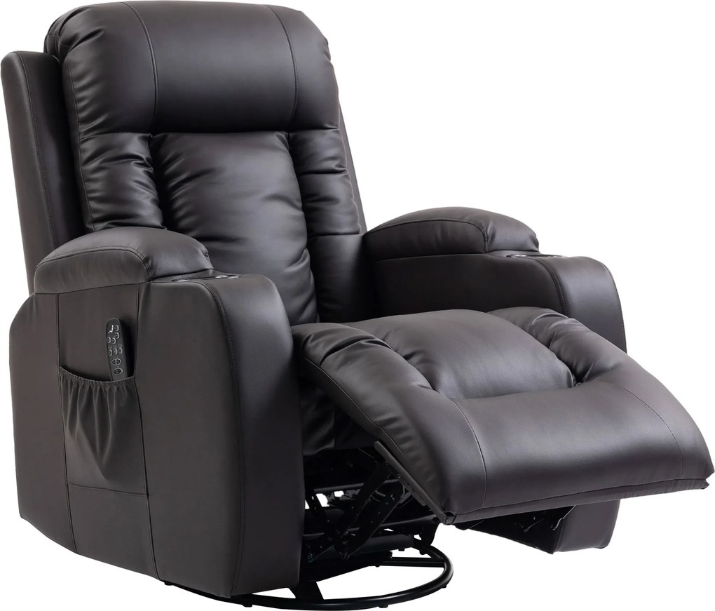 Cadeira reclinável com massagem e aquecimento, cadeira de relaxamento, encosto ajustável, giratória a 360°, 82 x 99 x 103 cm, castanho