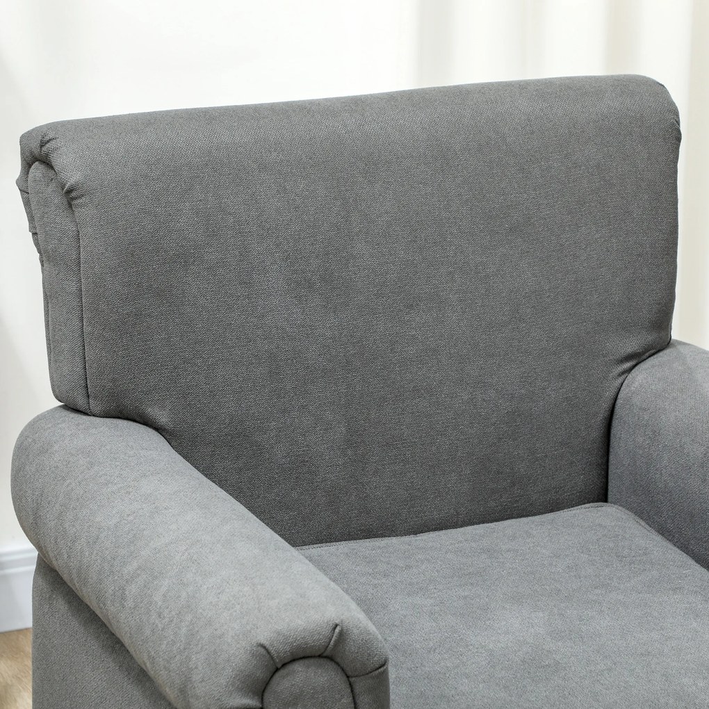 Poltrona Estofada em Tecido Poltrona Relax com Apoio para os Braços Assento Amovível e Lavável Pés de Madeira 79x78x87 cm Cinza Escuro