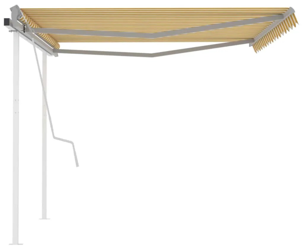 Toldo retrátil manual com postes 4,5x3,5 m amarelo e branco