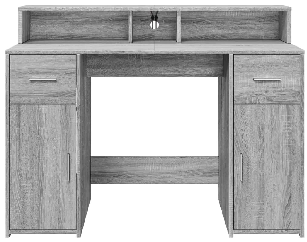Secretária luzes LED 120x55x91cm deriv. madeira cinzento sonoma
