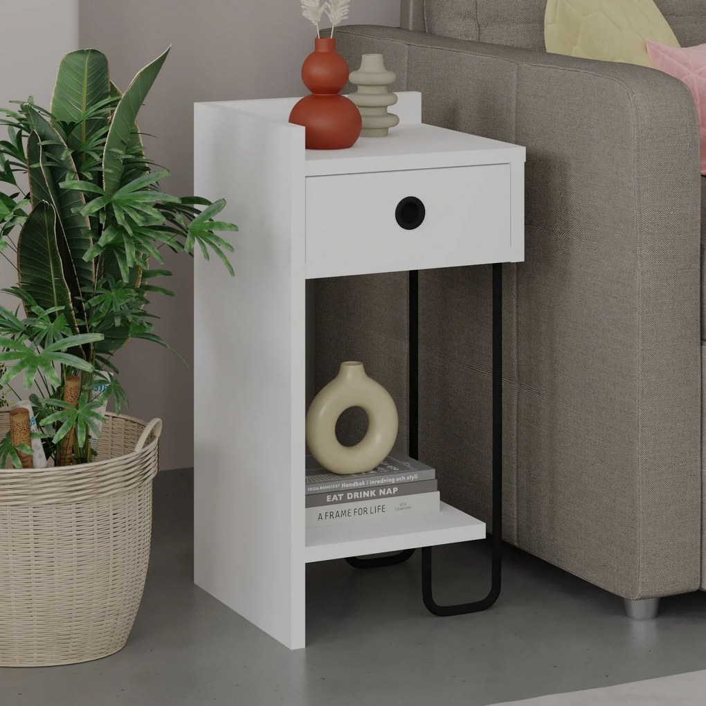 Mesa de Cabeceira Sirius Left – Branco – 32x61x30 cm