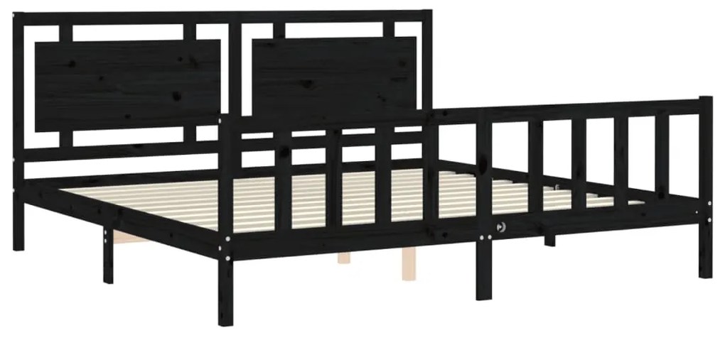 Estrutura de cama com cabeceira 200x200 cm madeira maciça preto