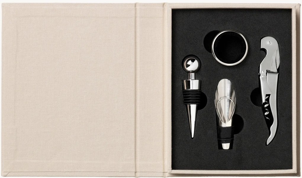 Acessórios para vinho com caixa para livros The Essentials, conjunto de 4