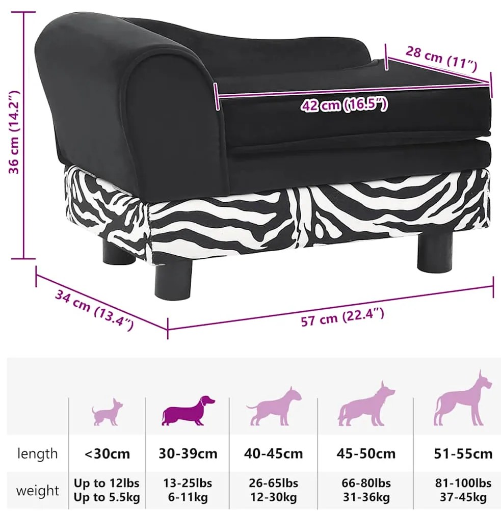 Sofá para cães 57x34x36 cm pelúcia preto