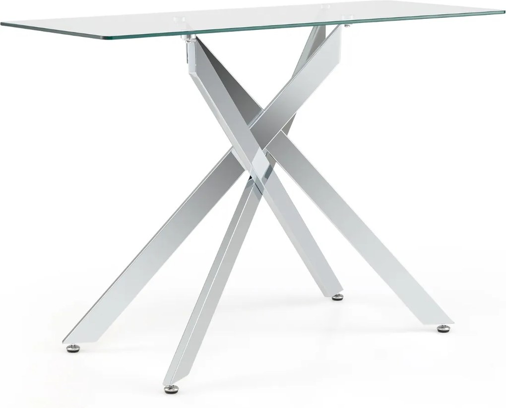 Mesa Consolal 115 x 45 x 78 cm com Tampo Temperado e Pernas de Metal para Sala ou Hall Entrada Prateada