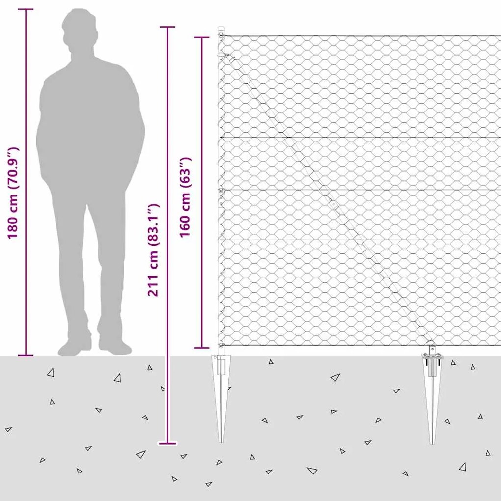 Cerca Hexagonal vidaXL Cinza 1,6 x 10 m Aço