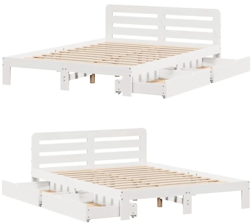 Cama sem colchão 135x190 cm madeira de pinho maciça branco