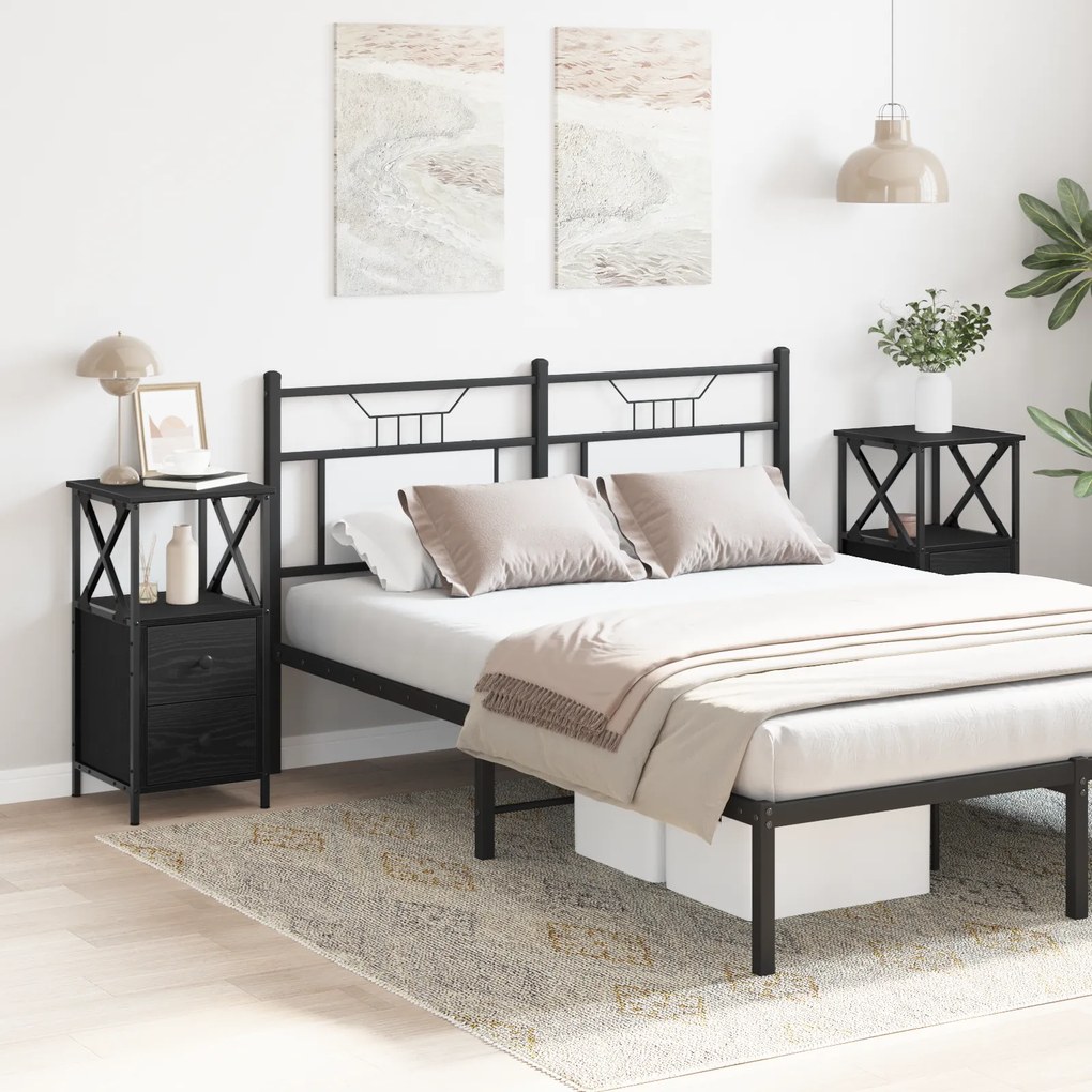 Conjuntos de mesas de cabeceira vidaXL 2 pcs Carvalho Preto 34x35,5x70 cm em Madeira de engenharia