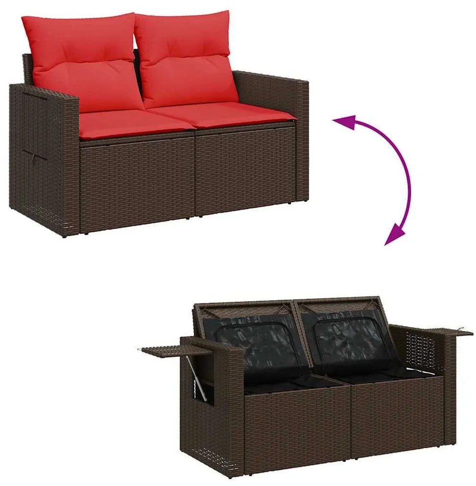 9 pcs conjunto sofás p/ jardim c/ almofadões vime PE castanho