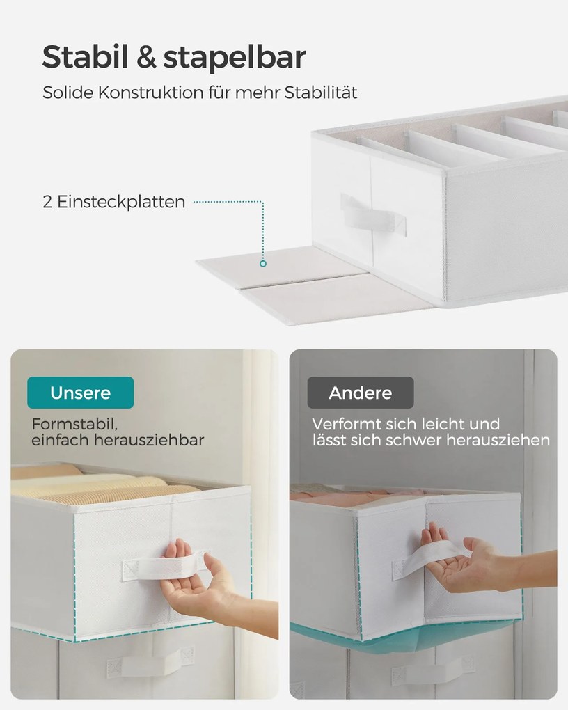 Conjunto de 4 dobráveis Caixas 42 x 30 x 17 cm Organizadoras de roupeiros 6 compartimentos Brancas