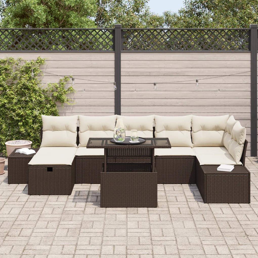 Conjunto de Sofá de Jardim de 8 Peças com Almofadas Castanho Rattan Si