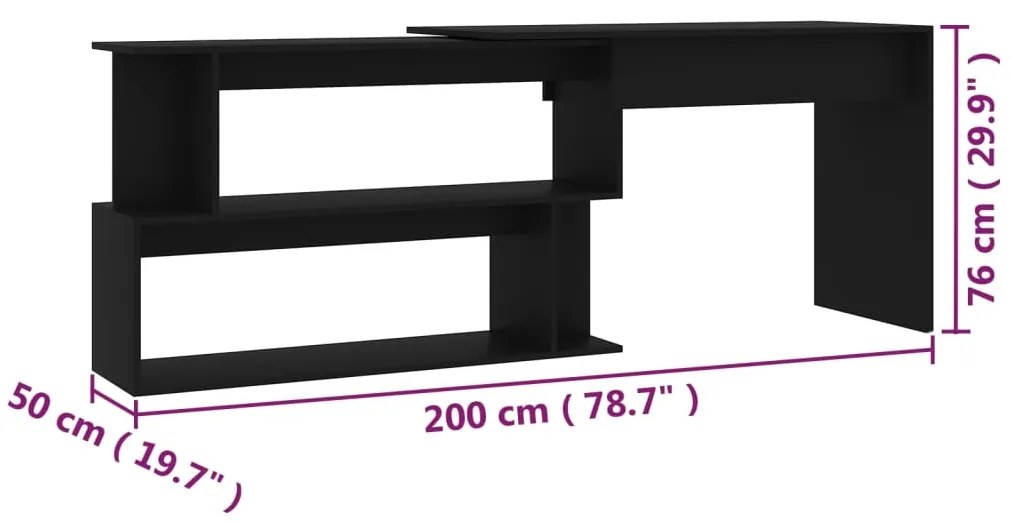 Secretária de canto 200x50x76 cm derivados de madeira preto