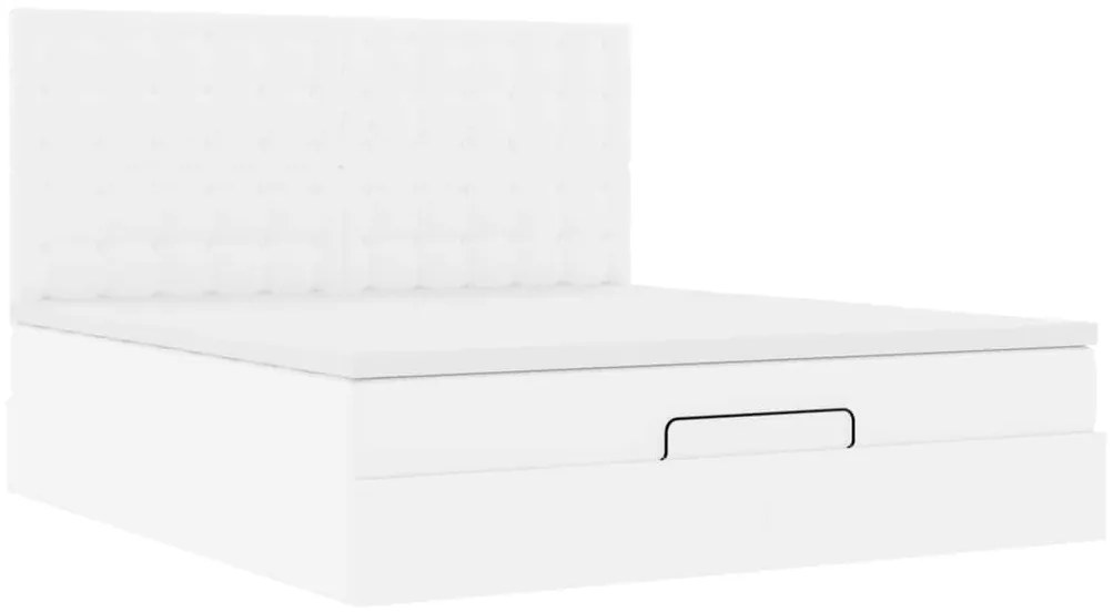 Estrutura de cama otomana com colchão branco couro falso