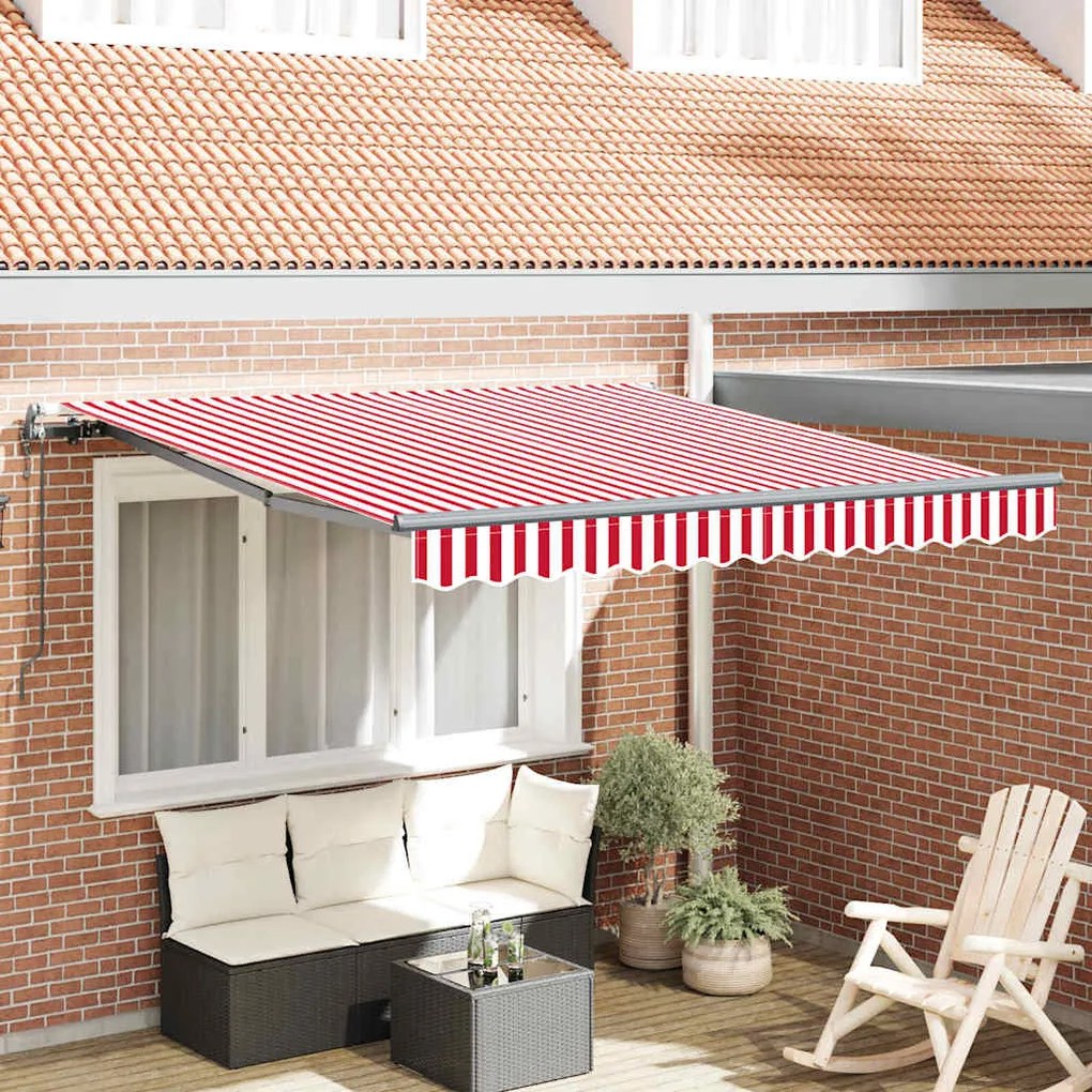 vidaXL Toldo Retrátil Vermelho e Branco 350 x 250 cm Tecido e Alumínio