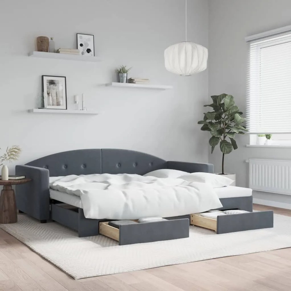 vidaXL Sofá-cama c/ gavetão e gavetas 90x190 cm veludo cinzento-escuro