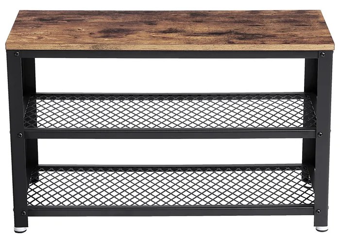 Banco entrada e prateleira para sapateira de design industrial 73 x 45 x 30 cm Castanho Vintage-preto