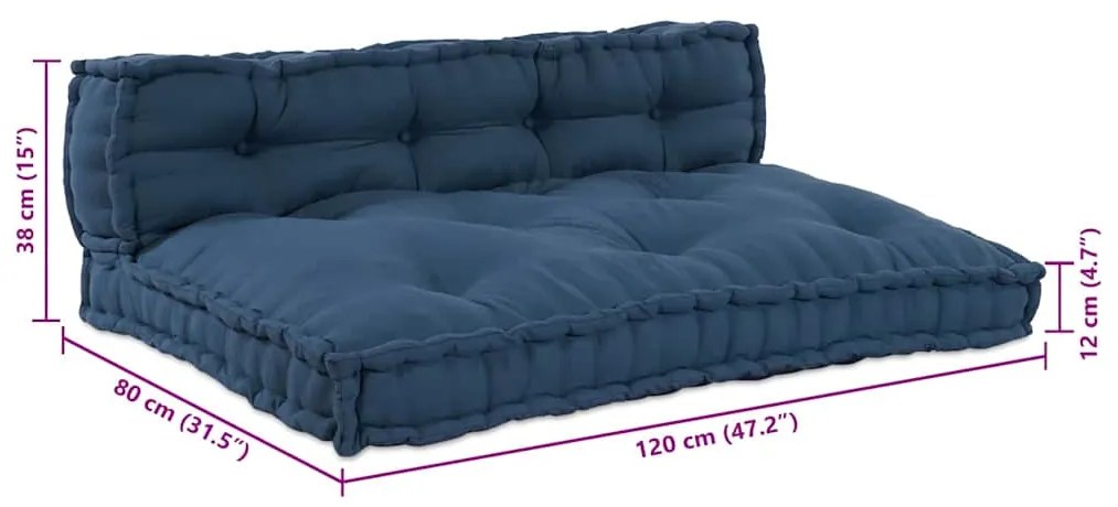 Almofada de Sofá Pallet 2 pcs Índigo 60 x 40 cm Algodão