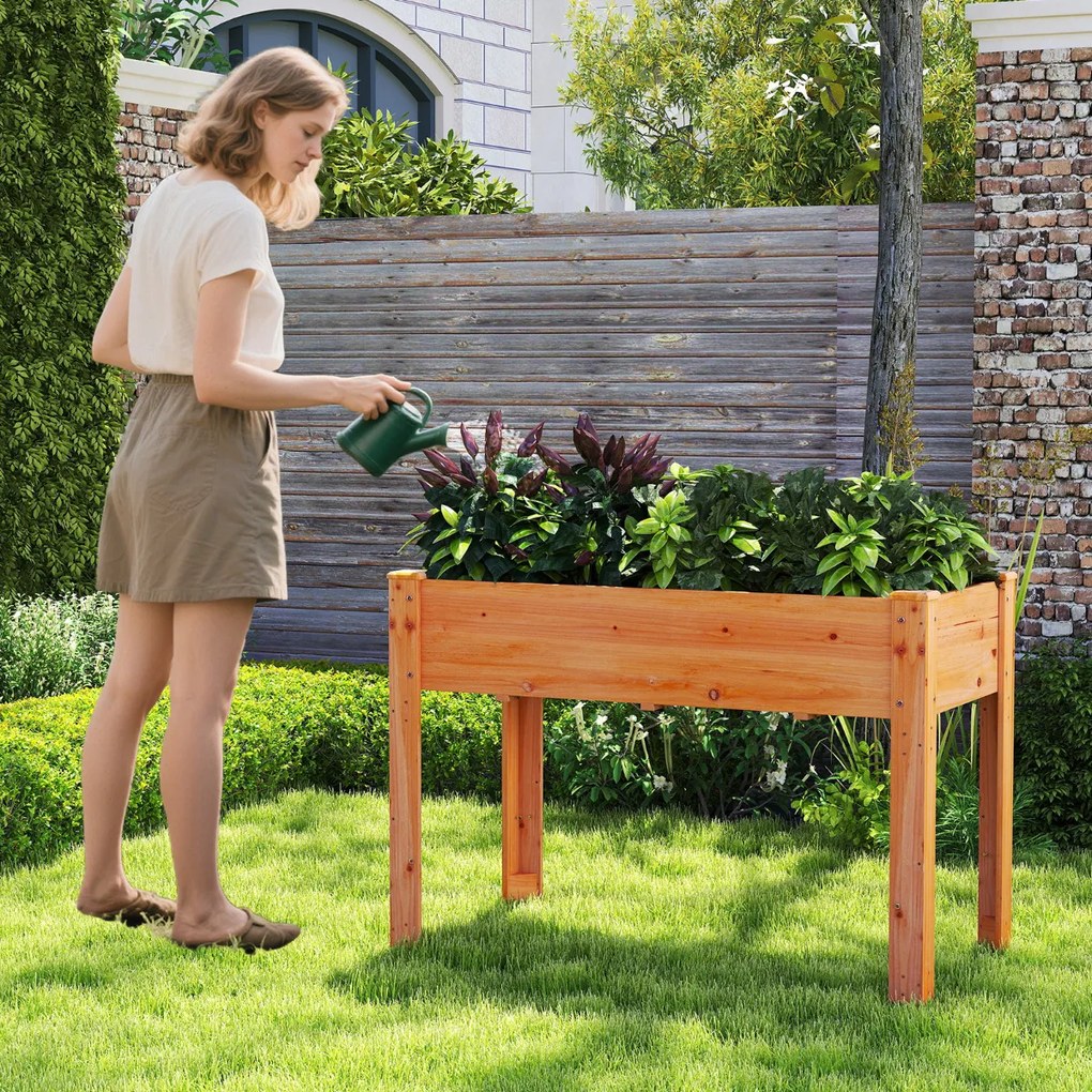 Floreira jardim elevada para plantas em madeira com orifícios de drenagem e espaços para frutas, legumes e ervas aromáticas Castanho avermelhado