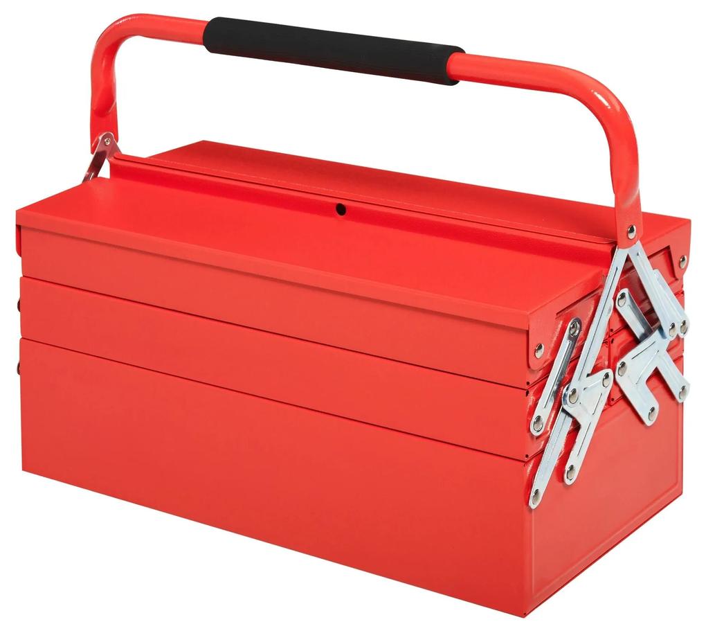 DURHAND Caixa de ferramentas dobrável de aço com 5 compartimentos com alça 45x22,5x34,5 cm Vermelho | Aosom Portugal