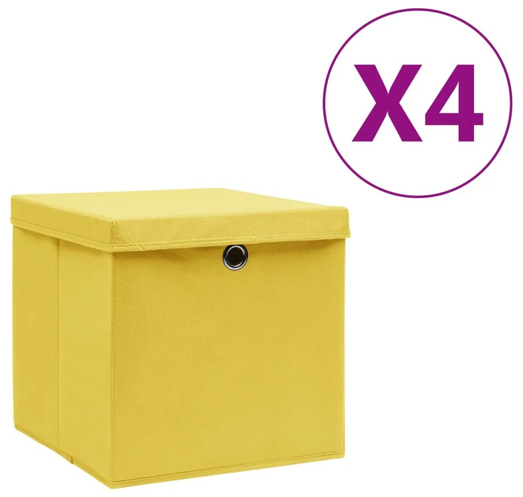 Caixas de arrumação com tampas 4 pcs 28x28x28 cm amarelo