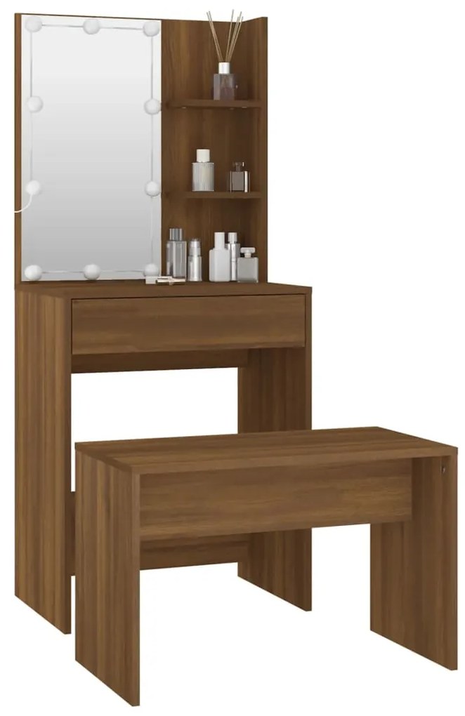 Conjunto toucador com LEDs madeira processada sonoma castanho