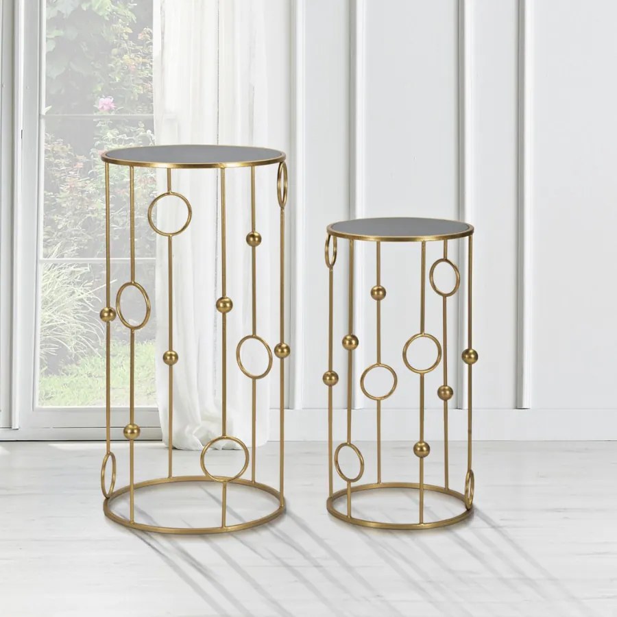 CONJUNTO DE 2 MESAS APOIO Ø 50X100-40X80 CM DOURADO