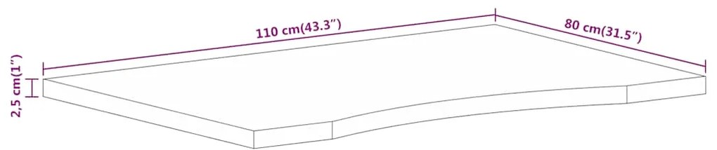 Tampo de mesa com curva 110x80x2,5 cm mangueira áspera maciça