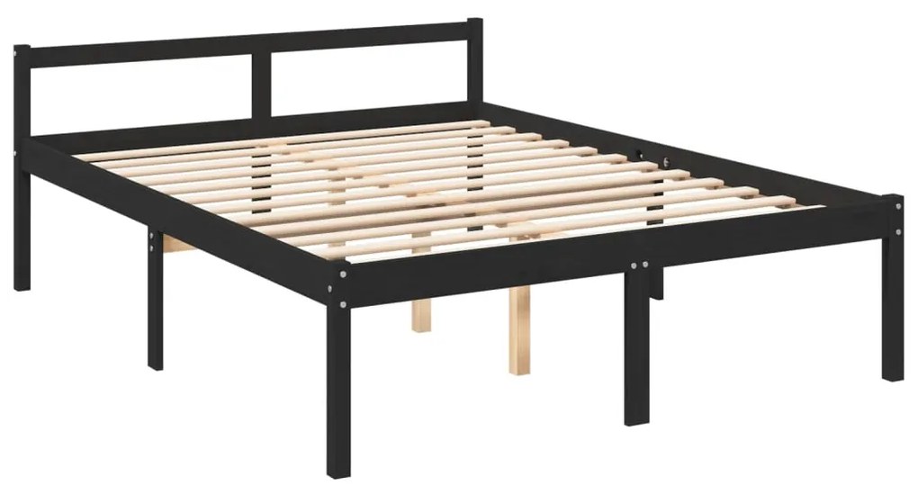Cama para idosos king size 150x200 cm pinho maciço preto