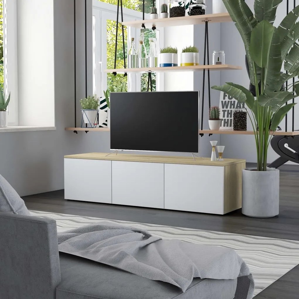 vidaXL Móvel de TV derivados de madeira branco e carvalho sonoma