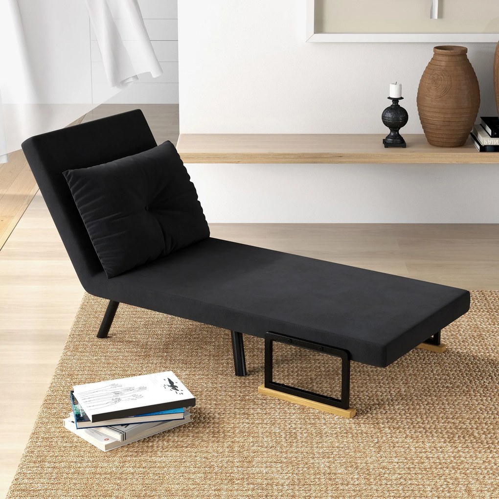 Poltrona convertível 4 em 1 63 L x 73 P x 81 A cm em cama individual com encosto de 5 posições, braços em madeira e almofada, tecido com efeito de vel