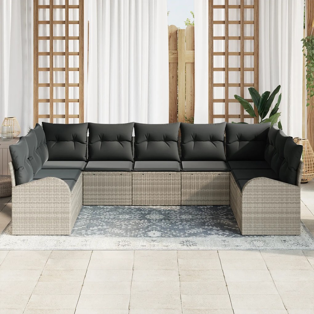 Conjunto de Sofá de Jardim vidaXL com Almofadas Cinza Claro Rattan Pol