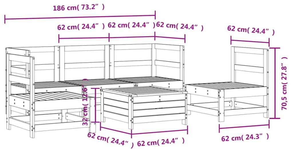6 pcs conjunto de sofás de jardim madeira de pinho impregnada
