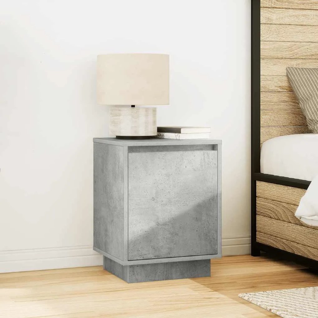 Mesas cabeceira c/ luzes LED 2 pcs 38x34x50 cm cinzento-cimento