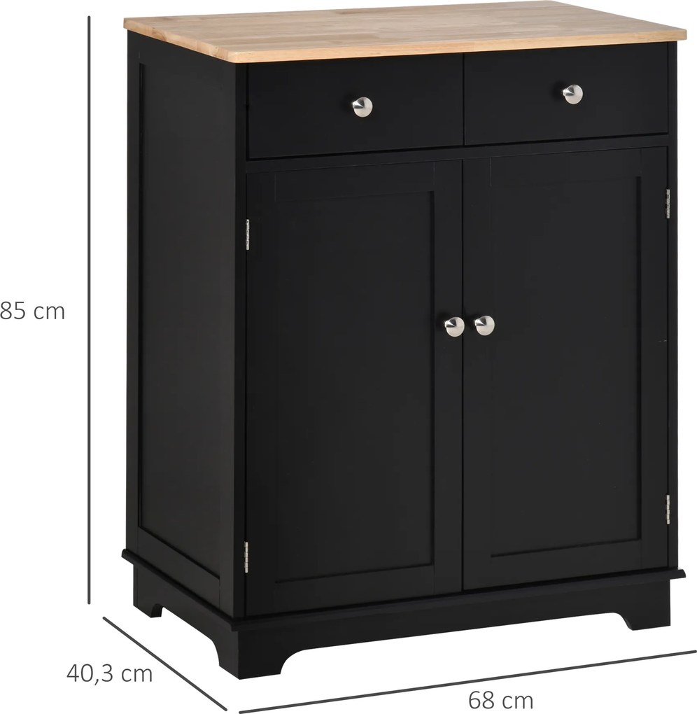Móvel de sala de estar com armários, 2 gavetas e prateleiras ajustáveis, 68 x 40,3 x 85 cm, preto e madeira natural