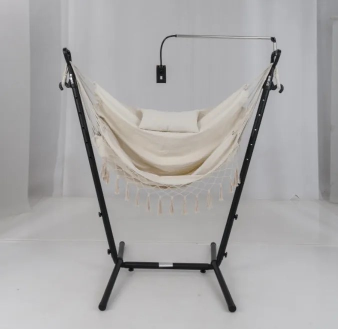 Cadeira de rede ajustável em altura com suporte para telefone e bolso lateral - cinza
