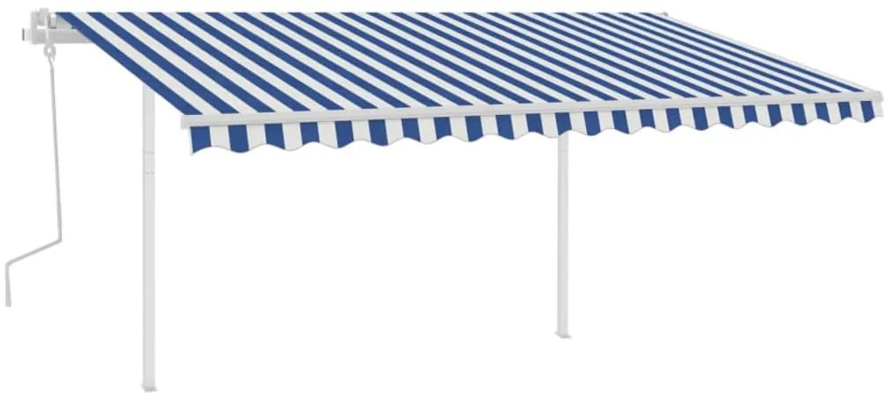 Toldo retrátil manual com postes 4x3,5 m azul e branco