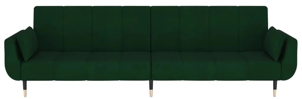 Sofá-cama 2 lugares com duas almofadas veludo verde-escuro