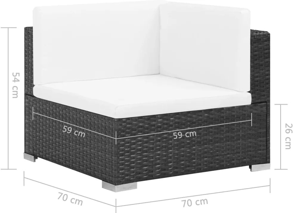 7 pcs conjunto lounge de jardim c/ almofadões vime PE preto