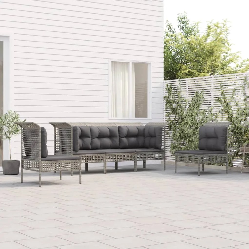 vidaXL 5 pcs conjunto lounge de jardim c/ almofadões vime PE cinzento