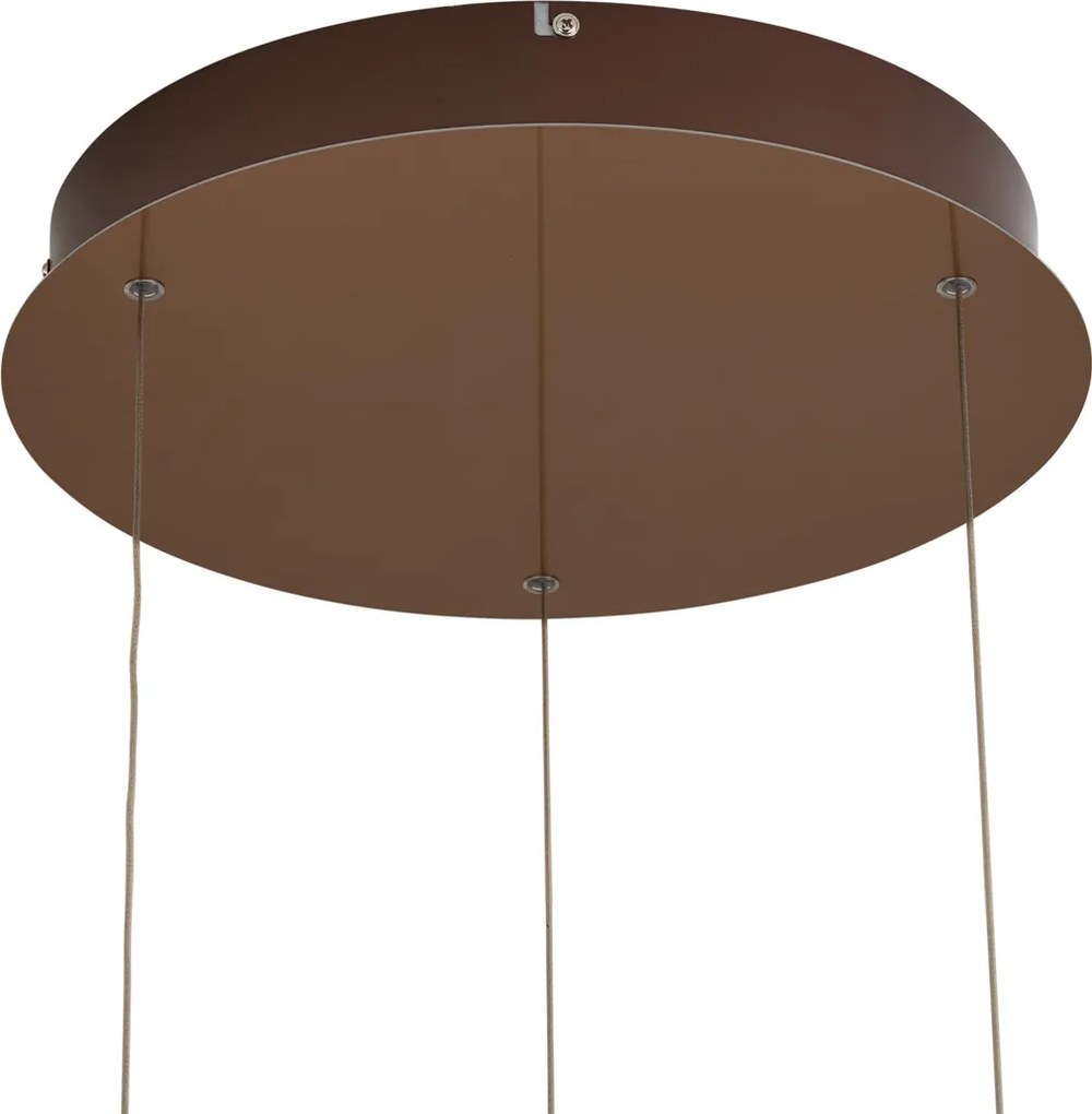 Candeeiro Suspenso de Design Ouro Rosa com Vidro Âmbar, LED Integrado Regulável em 3 Passos, 3 Luzes, Easylift - Fiera