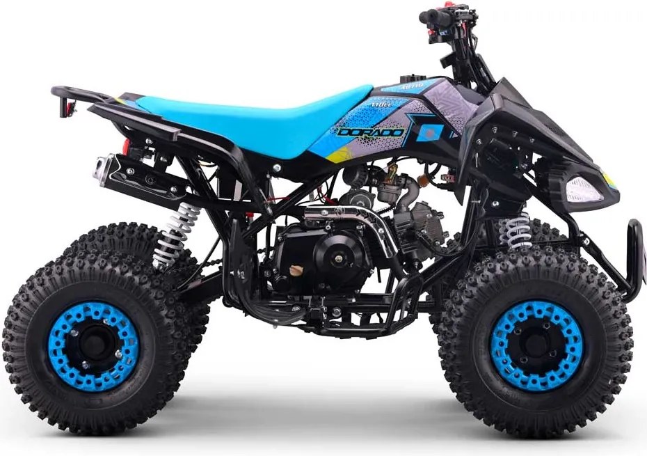 Mini moto 4 gasolina para crianças de 110 cc, automática, 4 tempos, com marcha-atrás e limitador de velocidade Dorado A110 R7 Azul