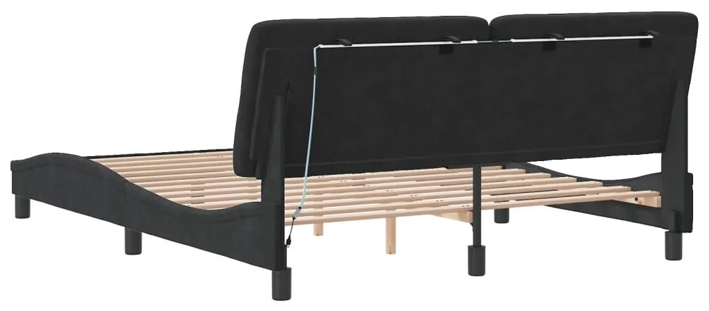 Estrutura de cama c/ luzes LED 160x200 cm veludo preto