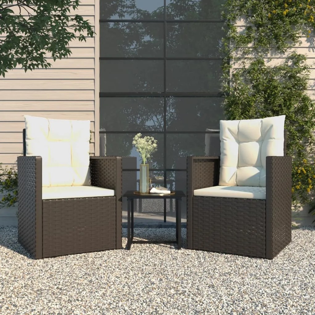 3 pcs conjunto lounge de exterior c/ almofadões vime PE preto