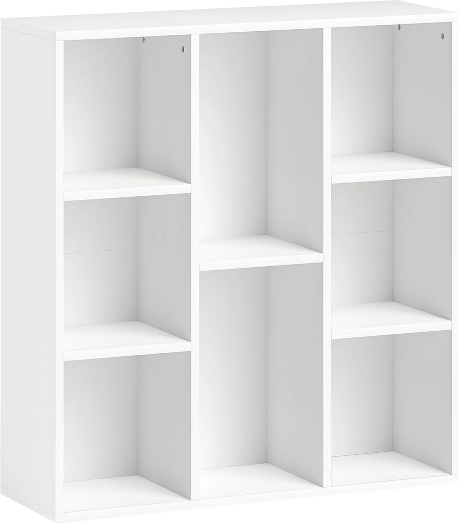 Estante de 3 Níveis Estante para Livros com 8 Compartimentos Desenho Vertical ou Horizontal 74,3x24x80 cm Branco