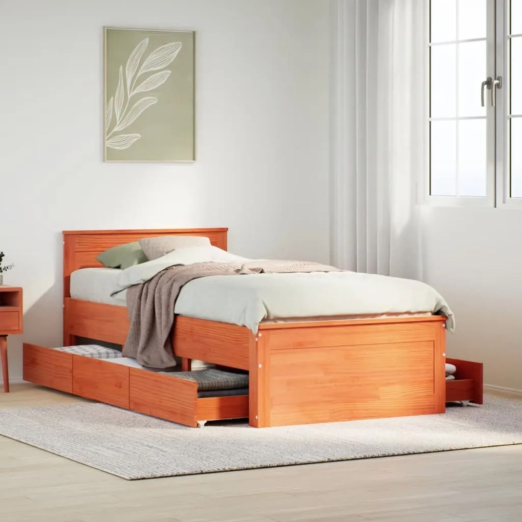 vidaXL Cama sem colchão com cabeceira 100x200 cm madeira pinho maciça