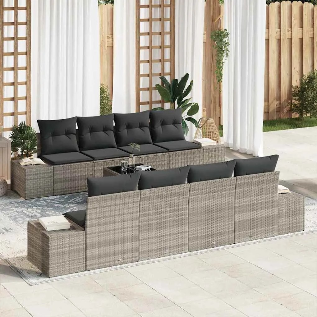 vidaXL Conjunto de Sofá de Jardim 7 pcs Cinzento-claro vime PE
