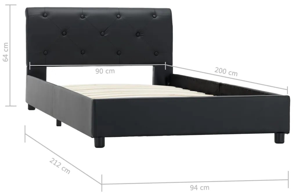 Estrutura de cama 90x200 cm couro artificial preto